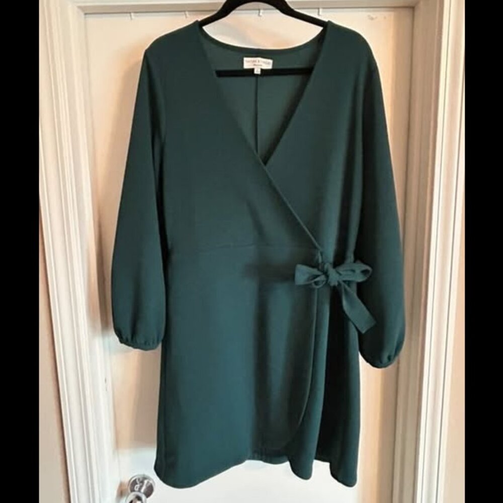 Madewell Texture & Thread Long-Sleeved Wrap Dress, L, Dark Green